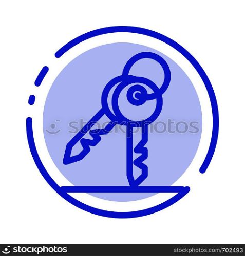 Key, Keys, Security, Room Blue Dotted Line Line Icon