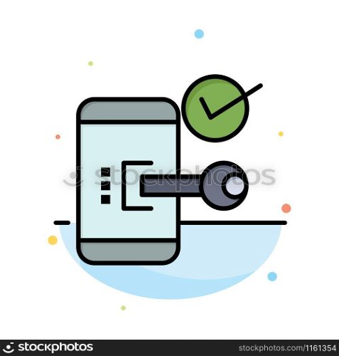 Key, Lock, Mobile, Open, Phone, Security Abstract Flat Color Icon Template