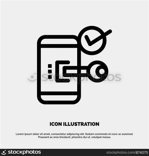 Key, Lock, Mobile, Open, Phone, Security Line Icon Vector