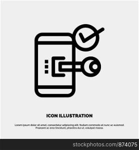 Key, Lock, Mobile, Open, Phone, Security Line Icon Vector