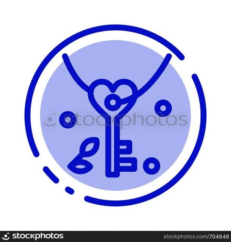 Key, Love, Heart, Wedding Blue Dotted Line Line Icon