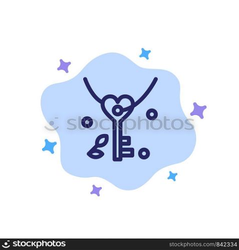 Key, Love, Heart, Wedding Blue Icon on Abstract Cloud Background