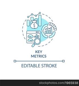 Key metrics blue concept icon. Monitoring business performance. Assessing analytics. Business model abstract idea thin line illustration. Vector isolated outline color drawing. Editable stroke. Key metrics blue concept icon