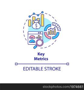 Key metrics concept icon. Monitoring business performance. Assessing analytics. Business model abstract idea thin line illustration. Vector isolated outline color drawing. Editable stroke. Key metrics concept icon