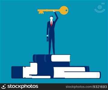 Key of knowledge and learning. Business book vector illustration concept