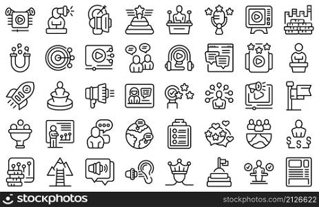 Key opinion leader icons set outline vector. Key strategy. Business leadership. Key opinion leader icons set outline vector. Key strategy