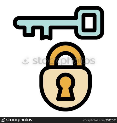 Key padlock reliability icon. Outline key padlock reliability vector icon color flat isolated. Key padlock reliability icon color outline vector