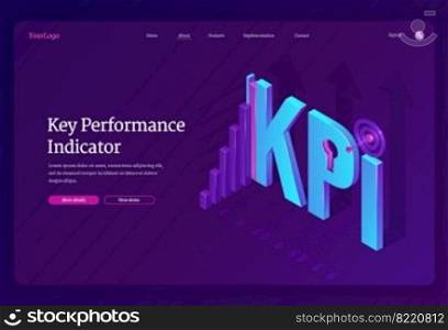 Key performance indicators banner. Concept of measurement success of company strategy, implement objectives, optimization and development quality. Vector landing page of KPI. KPI, key performance indicators banner