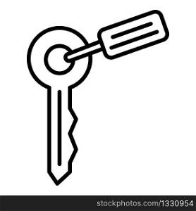 Key pet house icon. Outline key pet house vector icon for web design isolated on white background. Key pet house icon, outline style