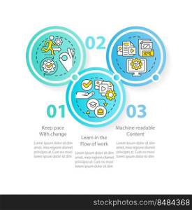 Key principles circle infographic template. Content design. Data visualization with 3 steps. Editable timeline info chart. Workflow layout with line icons. Myriad Pro-Regular font used. Key principles circle infographic template