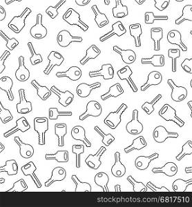 Key Seamless Pattern. Line Silhouettes of Key Isolated on White Background. Seamless Old Keys Pattern