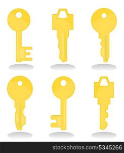 Key. Set of gold keys. A vector illustration