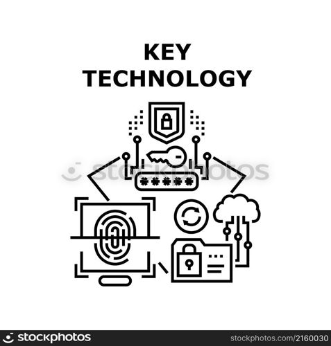 Key Technology digital lock. cyber code. data safe system. secure network vector concept black illustration. Key Technology icon vector illustration