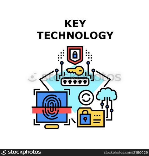 Key Technology digital lock. cyber code. data safe system. secure network vector concept color illustration. Key Technology icon vector illustration