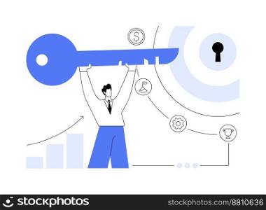 Key to success abstract concept vector illustration. Business success, business assets, company mission, vision and philosophy. Startup teamwork and collaboration, company growth abstract metaphor.. Key to success abstract concept vector illustration.