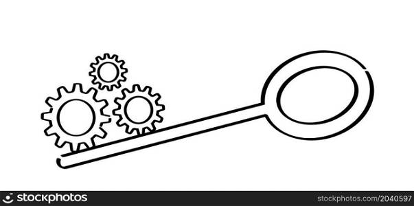 Key with gears, Cogwheels, success of business concept. Partnership of business. Flat vector Cogwhee signs.