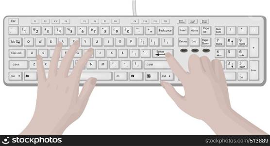 Keyboard and hands typing vector illustration isolated on a white background