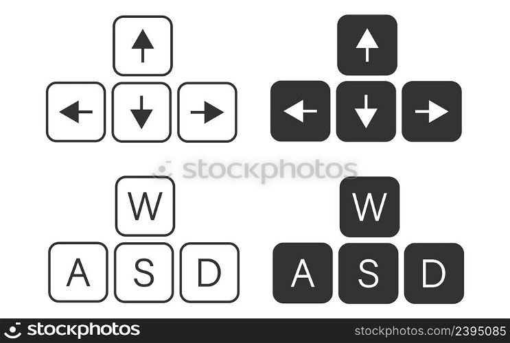 Keyboard button arrow and WASD dial icon. Designed for games illustration symbol. Sign keypad vector.