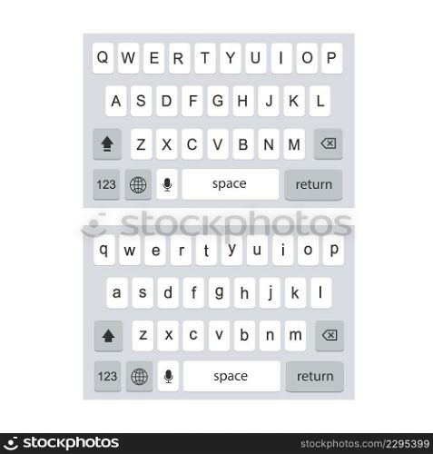 Keyboard for smartphone isolated on white background.  Screen smartphone keyboard. Mobile phone alphabet. Vector stock