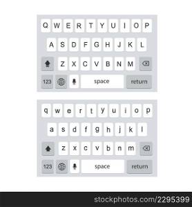 Keyboard for smartphone isolated on white background.  Screen smartphone keyboard. Mobile phone alphabet. Vector stock