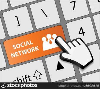 Keyboard Social network button with mouse hand cursor vector illustration