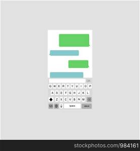 Keyboard with chat bubbles. Smartphone device back. Keyboard with chat bubbles