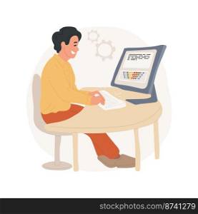 Keyboarding isolated cartoon vector illustration. Student at computer class, typing exercise, learn to use keyboard effectively, keyboarding practice, type watching at screen vector cartoon.. Keyboarding isolated cartoon vector illustration.