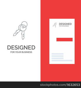 Keys, Door, House, Home Grey Logo Design and Business Card Template