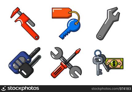 Keys icon set. Cartoon set of keys vector icons for web design isolated on white background. Keys icon set, cartoon style