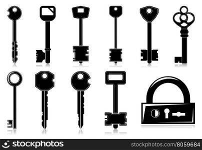 Keys silhouette isolated on white backgound. Keys