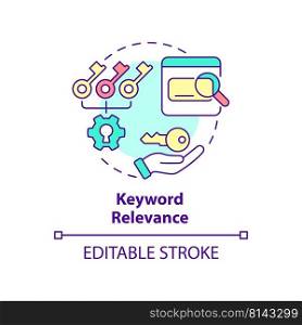 Keyword relevance concept icon. Appropriate search result. Advanced SEO abstract idea thin line illustration. Isolated outline drawing. Editable stroke. Arial, Myriad Pro-Bold fonts used. Keyword relevance concept icon