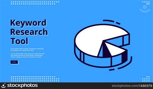 Keyword research tool banner with isometric chart on blue background. Vector landing page of SEO optimization service with line art diagram of data analysis. Keyword research tool banner with isometric chart