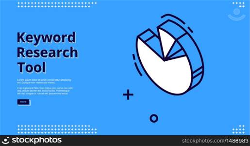 Keyword research tool banner with isometric chart on blue background. Vector landing page of SEO optimization service with line art diagram of data analysis. Keyword research tool banner with isometric chart