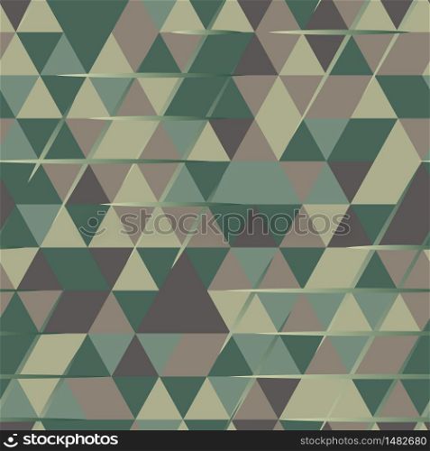 Khaki seamless pattern with triangular digital protection ornament and lines