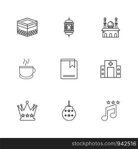 khana kaaba , mandala , mosque , tea , certificate , hospita l , king , music , ball ,icon, vector, design, flat, collection, style, creative, icons