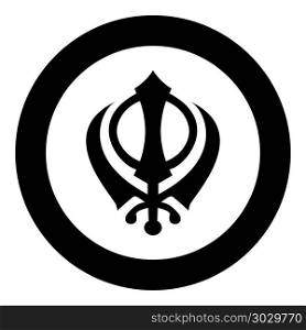 Khanda symbol sikhi sign icon black color vector illustration simple image flat style