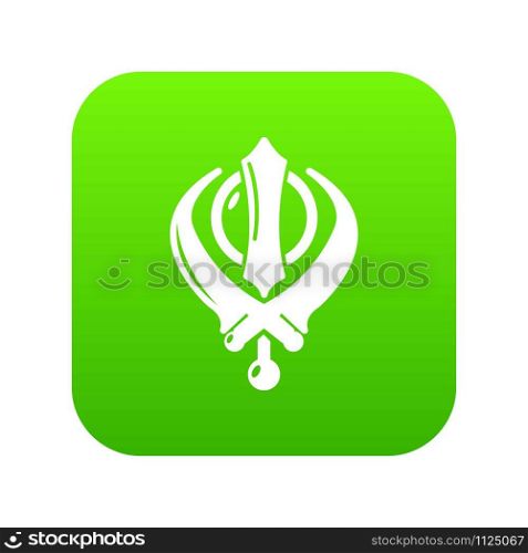 Khanda symbol sikhism religion icon green vector isolated on white background. Khanda symbol sikhism religion icon green vector