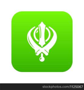 Khanda symbol sikhism religion icon green vector isolated on white background. Khanda symbol sikhism religion icon green vector