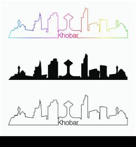 Khobar skyline linear style with rainbow in editable vector file
