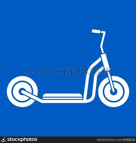 Kick scooter icon white isolated on blue background vector illustration. Kick scooter icon white