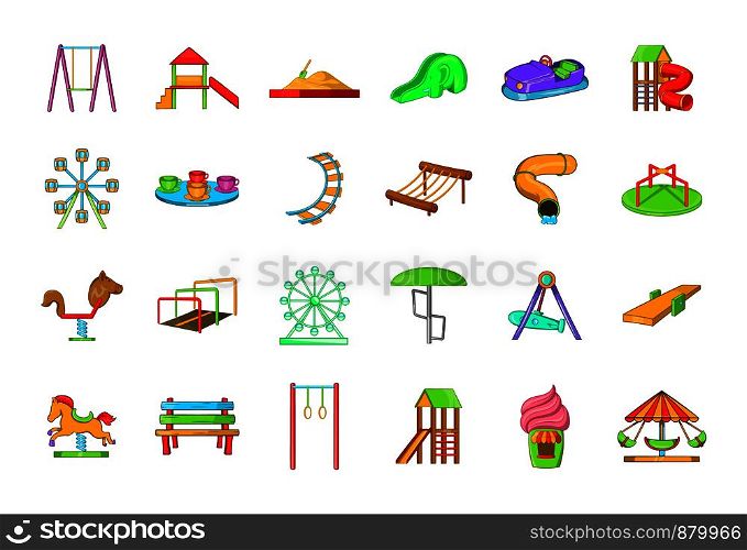 Kid amusement icon set. Cartoon set of kid amusement vector icons for web design isolated on white background. Kid amusement icon set, cartoon style