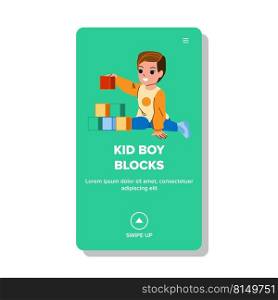 kid boy blocks vector. home toy, baby game, kindergarten room toddler kid boy blocks character. people flat cartoon illustration. kid boy blocks vector