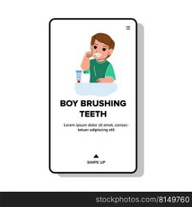 kid boy brushing teeth vector. dental mouth care, little baby, bathroom kid boy brushing teeth character. people flat cartoon illustration. kid boy brushing teeth vector