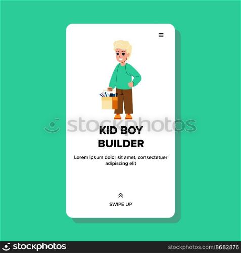 kid boy builder vector. child construction, worker engineer, little helmet, work safety, workshop kid boy builder web flat cartoon illustration. kid boy builder vector