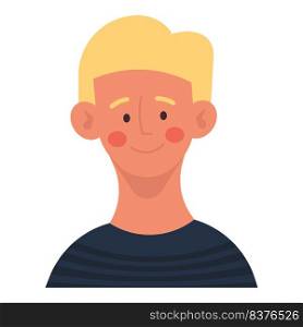 Kid boy portrait person cartoon. Child cute illustration and happy male character. School face and young smile childhood. Funny hair head and baby avatar icon. Isolated small comic schoolboy