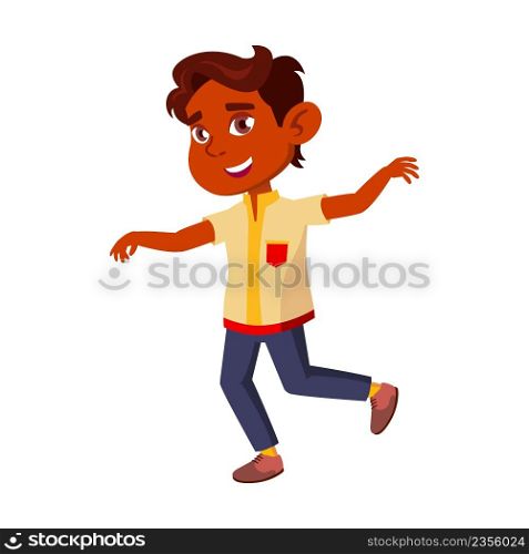 Kid Boy Running And Playing On Playground Vector. Indian Schoolboy Running And Enjoying Sport Game Or Competition. Happy Character Child Funny Active Time Outdoor Flat Cartoon Illustration. Kid Boy Running And Playing On Playground Vector