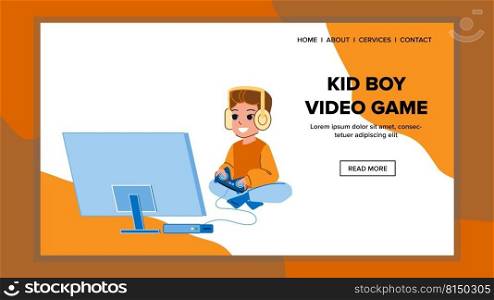kid boy video game vector. child play, computer young console, gamer technology kid boy video game character. people flat cartoon illustration. kid boy video game vector