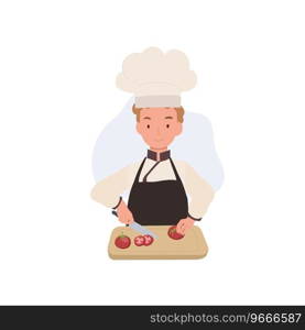 Kid Chef Chopping tomatoes. Cute Kid Chef Illustration