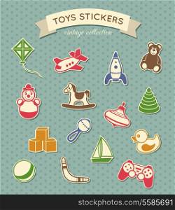Kid children toys stickers vintage collection isolated vector illustration