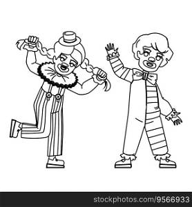 kid clown vector. happy fun, carnival funny, day child, home girl, holiday play kid clown character. people black line illustration. kid clown vector